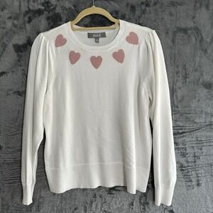 Marled Reunited Sweater Women's Size Medium White With Pink‎ Hearts